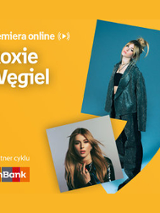 Plakat ze zdjęciem piosenkarki i okładką płyty w prawej części. W części lewej u góry białe napisy na pomarańczowym tle.