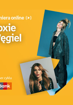 Plakat ze zdjęciem piosenkarki i okładką płyty w prawej części. W części lewej u góry białe napisy na pomarańczowym tle.