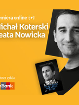 Plakat ze zdjęciem Michała Koterskiego i okładką książki w prawej części. W części lewej u góry białe napisy na pomarańczowym tle.