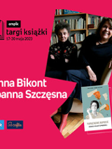 Plakat ze zdjęciem autorek i okładką książki w prawej części. W części lewej imię i nazwisko na różowym tle.