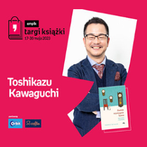 Plakat ze zdjęciem autora i okładką książki w prawej części. W części lewej imię i nazwisko na różowym tle.