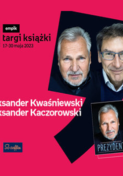 Plakat ze zdjęciem autorów i okładką książki w prawej części. W części lewej imiona i nazwiska na różowym tle.