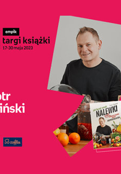 Plakat ze zdjęciem autora i okładką książki w prawej części. W części lewej imię i nazwisko na różowym tle.