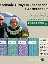 Na zdjęciu Roy Jacobsen i Anneliese Pitz. Na dole okładki książek Jacobsena. W prawym górnm rogu napisy informujące o wydarzeniu.