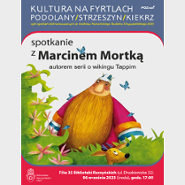 Ilustracja przedstawiająca wikinga Tappiego - dużą postać z długą rudą brodą na zielonej trawce. Napisy informujące o wydarzeniu.