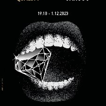 rysunek otwartej ludzkiej szczęki przygryzającej diament