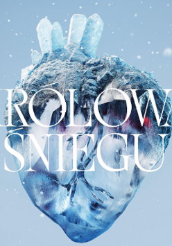 Na jasnoniebieskim tle widnieje zawieszone duże lodowe anatomiczne serce, w miejscu aorty lodowe bryłki.