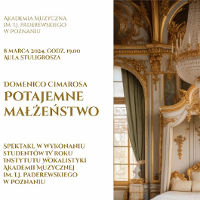 po lewej napisy a prawa część plakatu to zdjęcie fragmentu sypialni z sali pałacowej