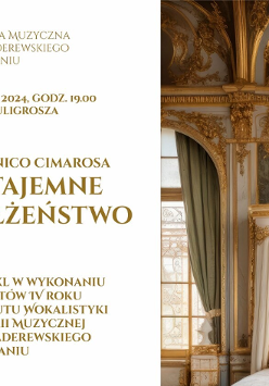 po lewej napisy a prawa część plakatu to zdjęcie fragmentu sypialni z sali pałacowej