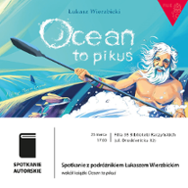 Obrazek do wydarzenia przedstawia okładkę książki. Na niebieskim tle przedstawiającym wodę narysowano wizerunek Aleksandra Doby. Starszy, uśmiechnięty mężczyzna, z białymi rozwianymi włosami i brodą, wiosłuje w kajaku. Widać też ryby i płetwę rekina.
