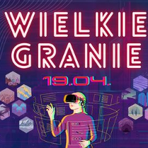 neonowa nazwa wydarzenia i postac w okularach VR