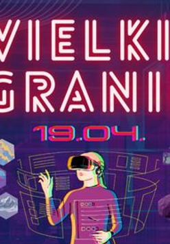 neonowa nazwa wydarzenia i postac w okularach VR