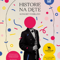 czarnobiała postać muzyka z kolorowymi elementami grafiki kołem zamiast glowy i kreskami, wzorkami rozmieszczonymi przypadkowo