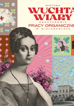 czarnobiałe zdjęcie Emilii Szczanieckiej na tle patchworkowego kolorowego tła