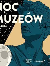 Na większej części plakatu widać głowę antycznej rzeźby w ciemnym kolorze na jasnym tle, na mniejszej części rozgwieżdżone niebo