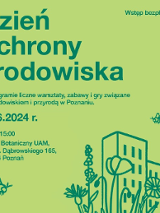 ciemnozielone napisy na jasnozielonym tle z rysunkiem bloku i kwiatów łąkowych