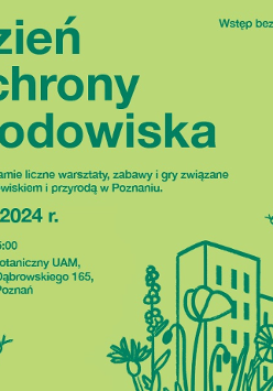 ciemnozielone napisy na jasnozielonym tle z rysunkiem bloku i kwiatów łąkowych