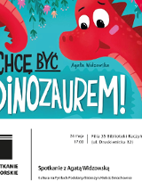 fragment okładki książki na której uśmiecha się czerwony dinozaur