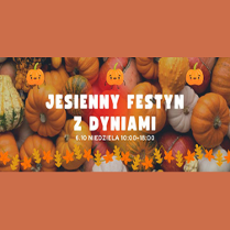 Różnokolorowe dynie. Na środku duży biały napis "Jesienny festyn z dyniami".