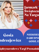 Na górze zdjęcie piosenkarki, białe napisy na czerwonym i niebieskim tle informujące o wydarzeniu.