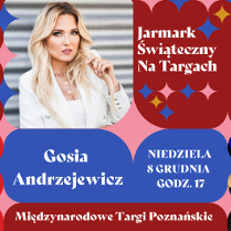 Na górze zdjęcie piosenkarki, białe napisy na czerwonym i niebieskim tle informujące o wydarzeniu.