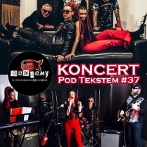 Dwa zdjęcia członków zespołu. Na górnym wszyscy pozują do zdjęcia: kobietą siedza na kanapie, mężczyni stoją za nimi. Na dolnym występują na scenie.