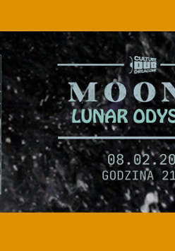 Po lewej stronie grafika ze zdjęciem Księżyca i fragmentem Ziemi, po prawej napisy informujące o wydarzeniu.