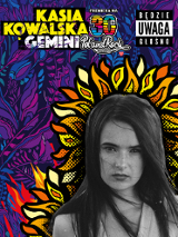 Czarno-białe zdjęcie Kasi Kowalskiej na kolorowym tle.