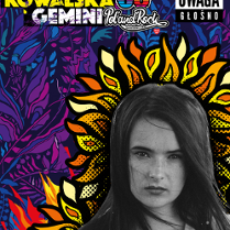 Czarno-białe zdjęcie Kasi Kowalskiej na kolorowym tle.