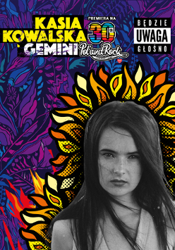 Czarno-białe zdjęcie Kasi Kowalskiej na kolorowym tle.