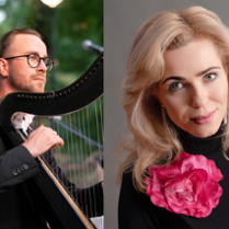 Po lewej na zdjęciu Michał Zator z harfą, a po prawej Natalia Kraśkiewicz-Wasilewska.