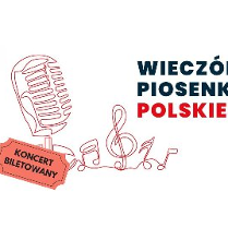 Czarno-czerwony tytuł wydarzenia po prawej stronie, po lewej czerwone nutki odchodzące od instrumentu.