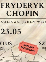 Czarne napisy informujące o wydarzeniu na beżowym tle.