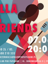 Kolorowa grafika z zarysem kobiecej sylwetki przy mikrofonie, Czerwone i białe napisy informujące o wydarzeniu.