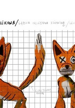 na kartce w kratkę naryzowany odręcznie rudy lis w dwóch pozycjach: przodem i bokiem. Wokół niego dopisane odręcznie informacje ja ma wyglądać i z czego ma być zrobiony.