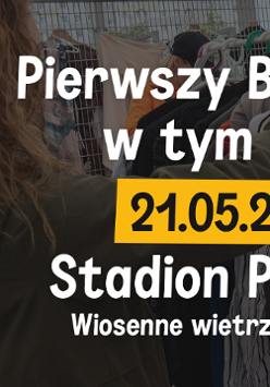 Plakat przedstawia zdjęcie kobiety przeglądającej ubrania oraz informacje na temat wydarzenia, które zostały opisane w opisie.