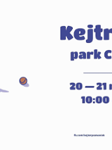 Na plakacie znajdują się informacje takie jak miejsce wydarzenia, data oaz godzina. Plakat jest w kolorach biało-niebieskich, a obok informacji jest rysunek pieska.