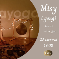 Na plakacie znajdują się informacje takie jak data oraz godzina wydarzenia, oraz zdjęcie przedstawiające gong opleciony światełkami.