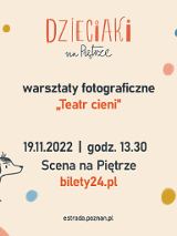Pośrodku informacje dotyczące warsztatów: tytuł, godzina, miejsce. Wokół, na jasnym tle kolorowe kropki i balony, po lewej stronie narysowany nieduży pies, biały, w czarne łaty.