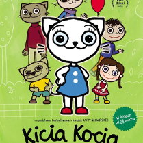 Plakat przedstawia główną bohaterkę- białą kotkę Kicia Kocia wraz z jej przyjaciółmi.