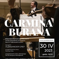 Plakat z informacjami o wydarzeniu; w tle zdjęcie nut i występujących muzyków.