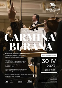 Plakat z informacjami o wydarzeniu; w tle zdjęcie nut i występujących muzyków.