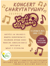 plakat informacyjny z tytułem koncertu, nazwą zespołu, wykonawcami oraz datą i miejscem koncertu