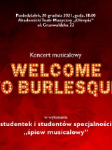 Informacje na temat koncertu na bordowym tle