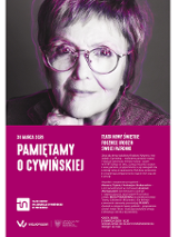 Górna część plakatu to zdjęcie twarzy dojrzałej kobiety w okularach. W dolnej części plakatu informacje o spotkaniu.