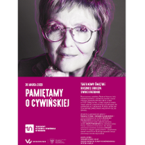 Górna część plakatu to zdjęcie twarzy dojrzałej kobiety w okularach. W dolnej części plakatu informacje o spotkaniu.