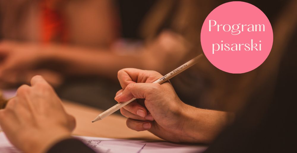 Plakat naboru ze zdjęciem piszącej ręki.