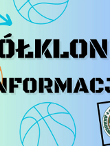 Plakat jest w niebiesko-zielonych barwach, na środku plakatu znajduje się czarny napis "PÓŁKOLONIE INFORMACJE".