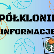 Plakat jest w niebiesko-zielonych barwach, na środku plakatu znajduje się czarny napis "PÓŁKOLONIE INFORMACJE".