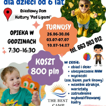 Na plakacie zostały zamieszczone informacje, które zostały opisane w opisie. Plakat jest w jasnych kolorach, takich jak biel czy pomarańczowy, znajdują się na nim również dwa zdjęcia uśmiechniętych i bawiących się dzieci.